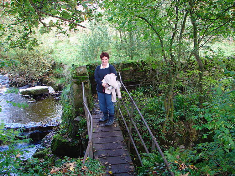 Crossing the wooden footbridge at Mill Dam
