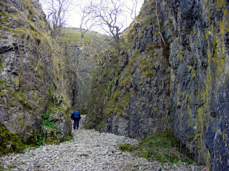 A walker enters the enclosed confines of the gorge