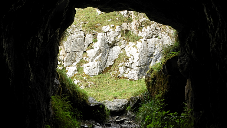 View out from the cave in Troller's Gill