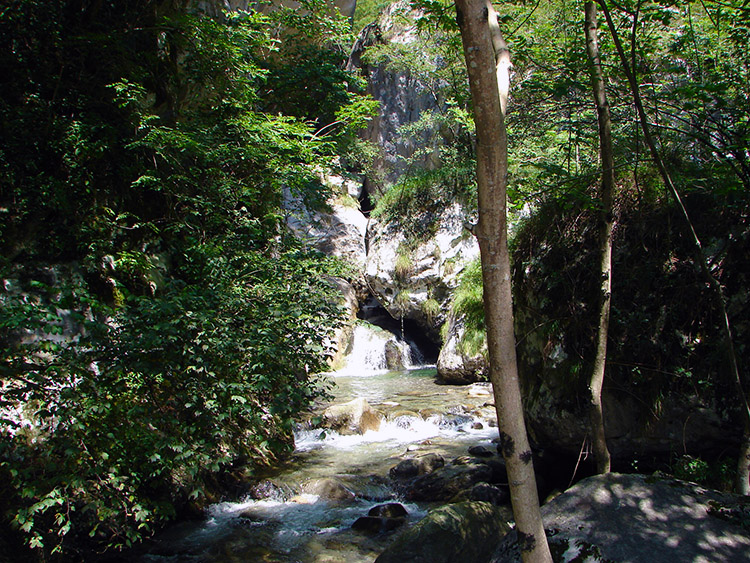 Water cascading through the gorge in Sas Curbee