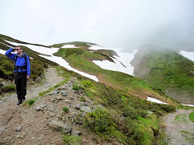 Super fit Keith peers out to the Swiss mist