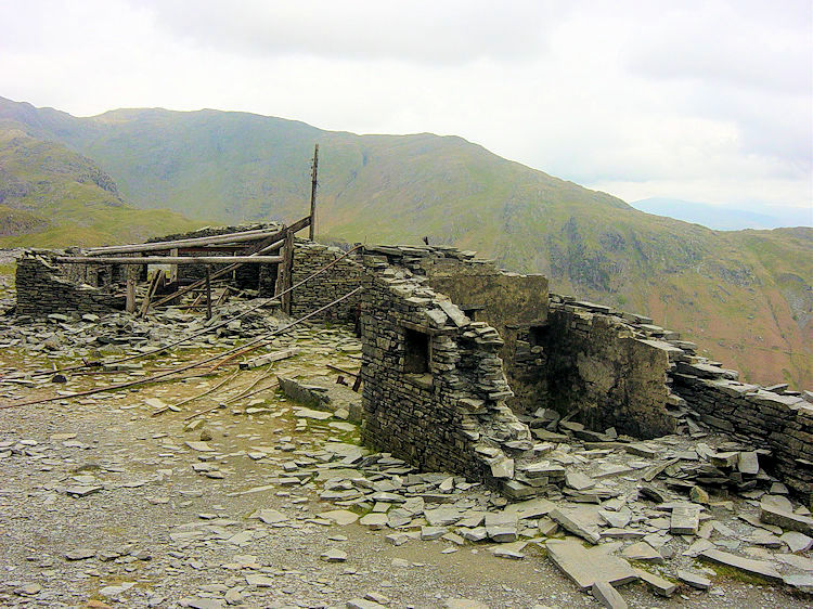 Derelict quarry buildings at Colt Crag