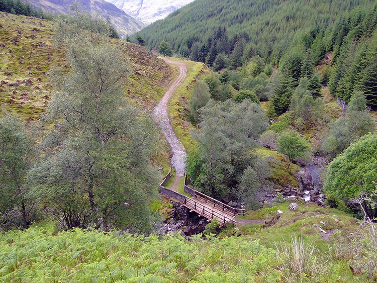 Footbridge giving access into Dorusduain Wood