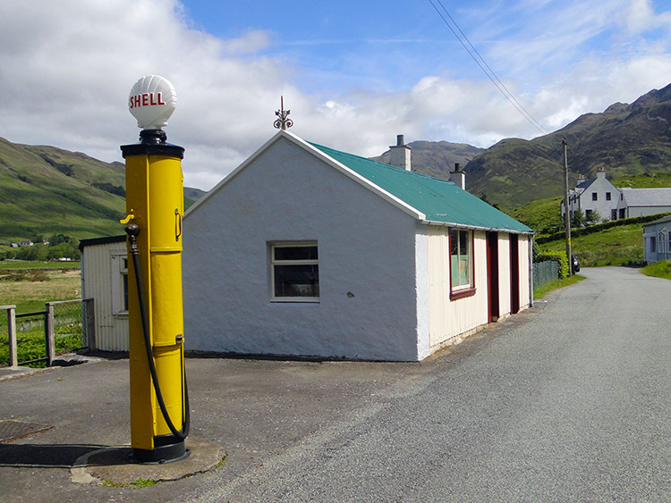 Old petrol pump outside garage at Carn-gorm