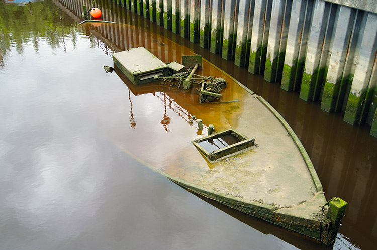 Sunken boat at St Peter's Marina