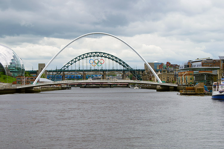 Tyne Bridge framed by Millennium Bridge