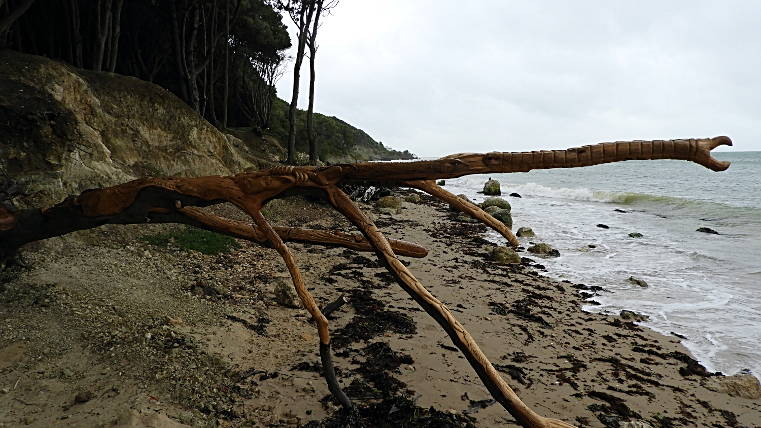 Natural wood carvings, Victoria Fort Country Park, September 2018