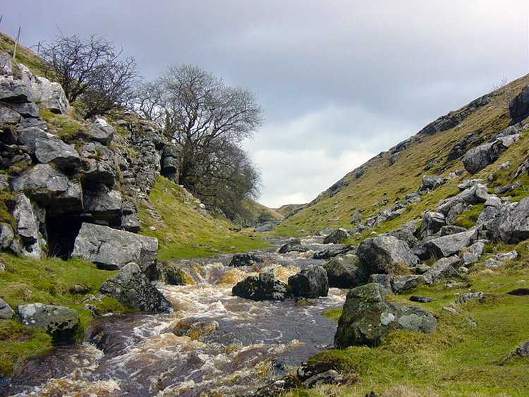 Skyreholme Beck usually goes underground here