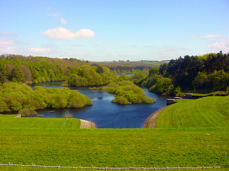 Looking south east to Swinsty from the road crossing Fewston Dam