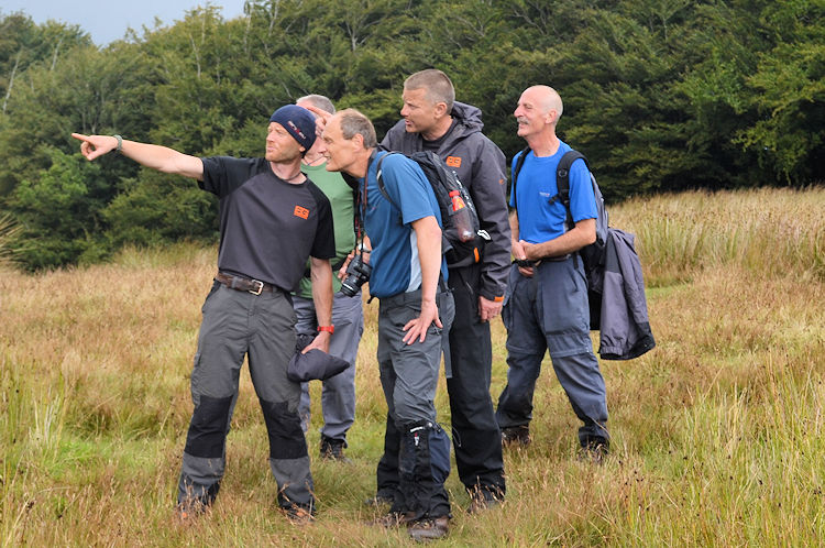 Pointing out Long Mynd and Stiperstones