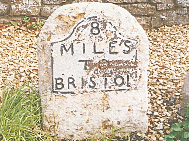 Old milepost to Bristol near Brockley