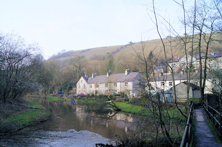 Cottages beside the River Wye at Litton Mill
