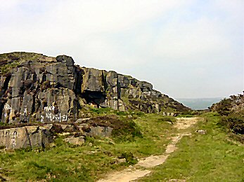 Graffiti scars the rocks on Baildon Moor