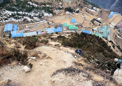 Steep climb out of Namche Bazaar