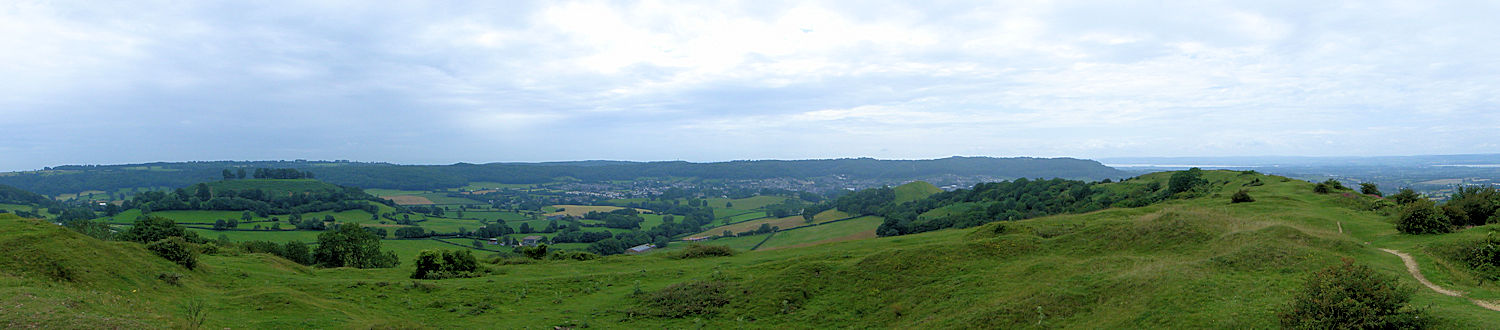 The view west from Cam Long Down across Dursley to Stinchcombe Hill