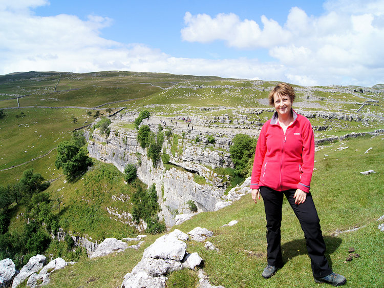 My wife Lil enjoying a day at Malham Cove