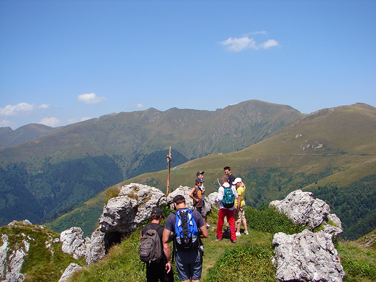 Hiking group at the Monte Grona Summit