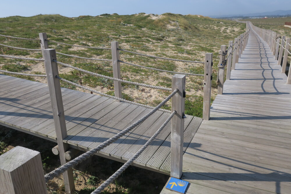 Boardwalk with marking on the Portuguese Coastal Way