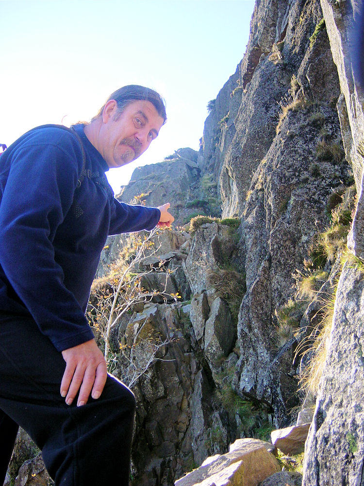 Deke points to the most exposed section of Jack's Rake