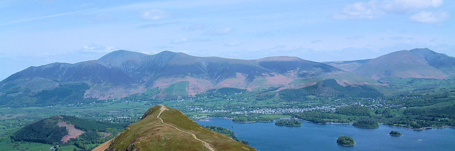 Majestic view to Derwent Water, Keswick, Skiddaw and Blencathra from Cat Bells