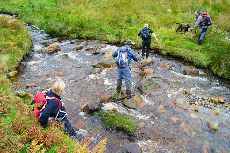 Making hard work of crossing Mosedale Beck