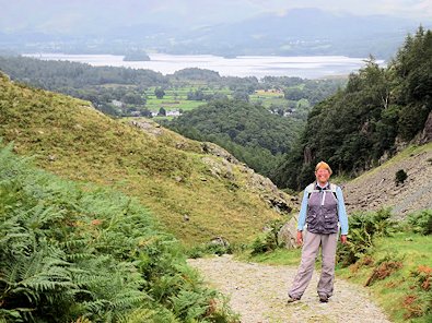Di on the old toll road towards Derwent Water