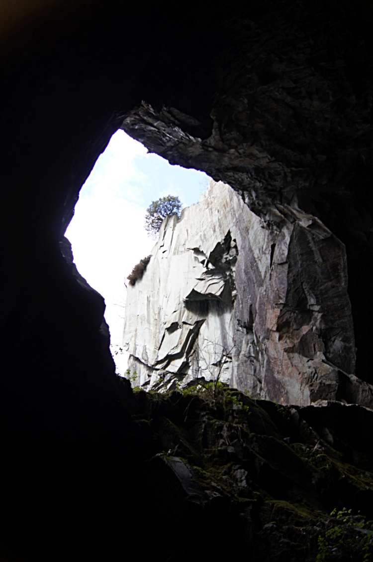 Looking up to the sky from Cathedral Cave