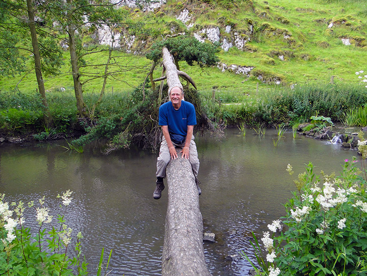 Crossing the River Dove by Log Bridge