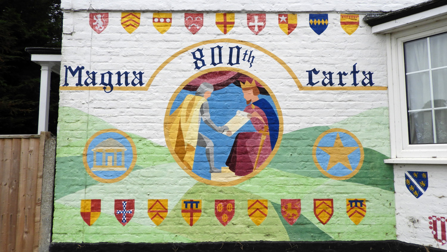 Magna Carta wall art at Bell Weir Lock