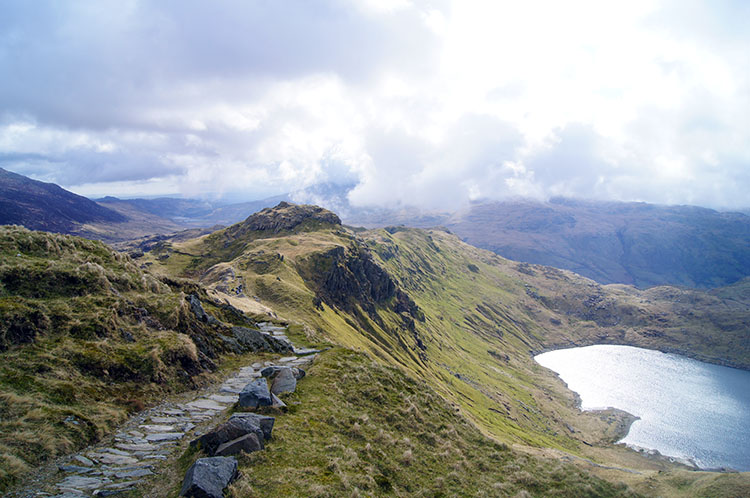 Looking back to Bwlch y Moch and Llyn Llydaw