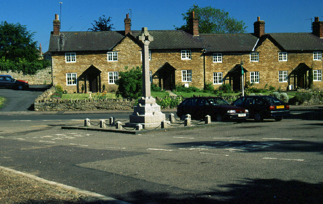 The village square and war memorial in Turvey