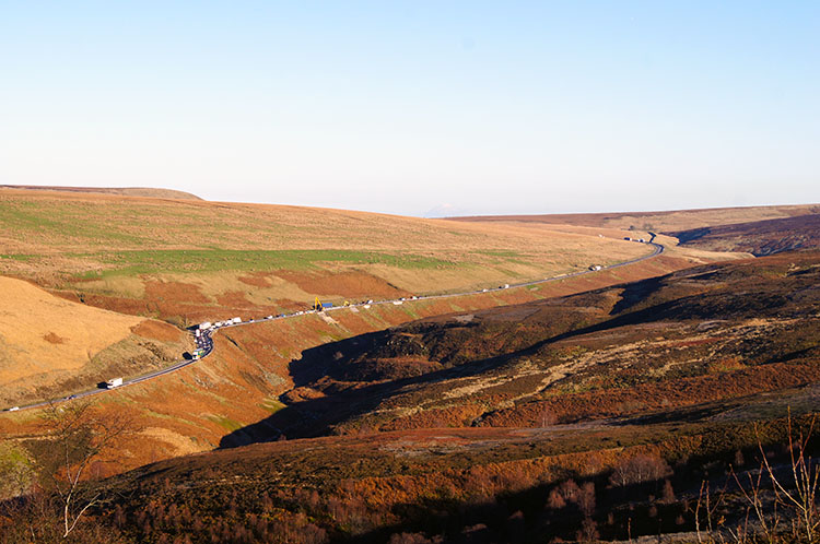 A628 traffic crossing the Woodhead Pass