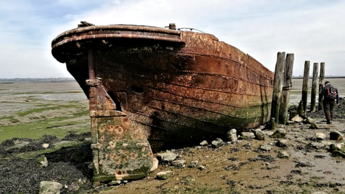 Wrecked Steam Tug sitting in the Lee of Horrid Hill