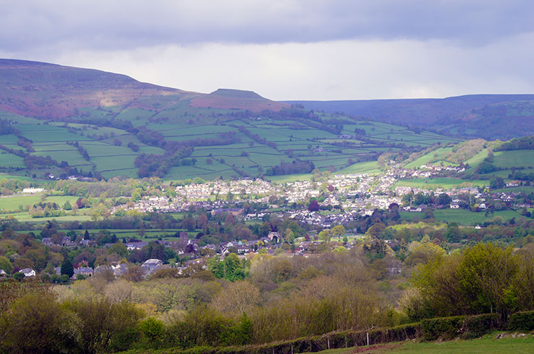 Looking down to Crickhowell from Darren Cilau