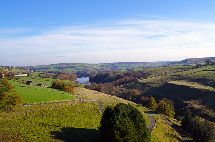 Looking from Baitings Reservoir to Ryburn Reservoir