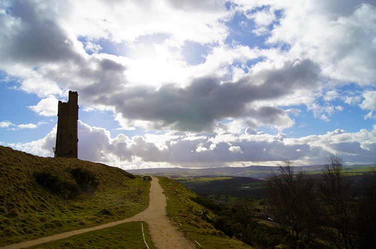 Looking back to Castle Hill and the Pennines