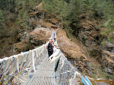 Crossing the suspension bridge