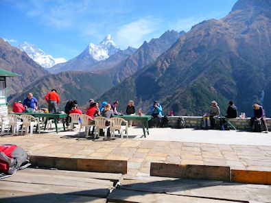 Lemonade break with view of Ama Dablam and Everest